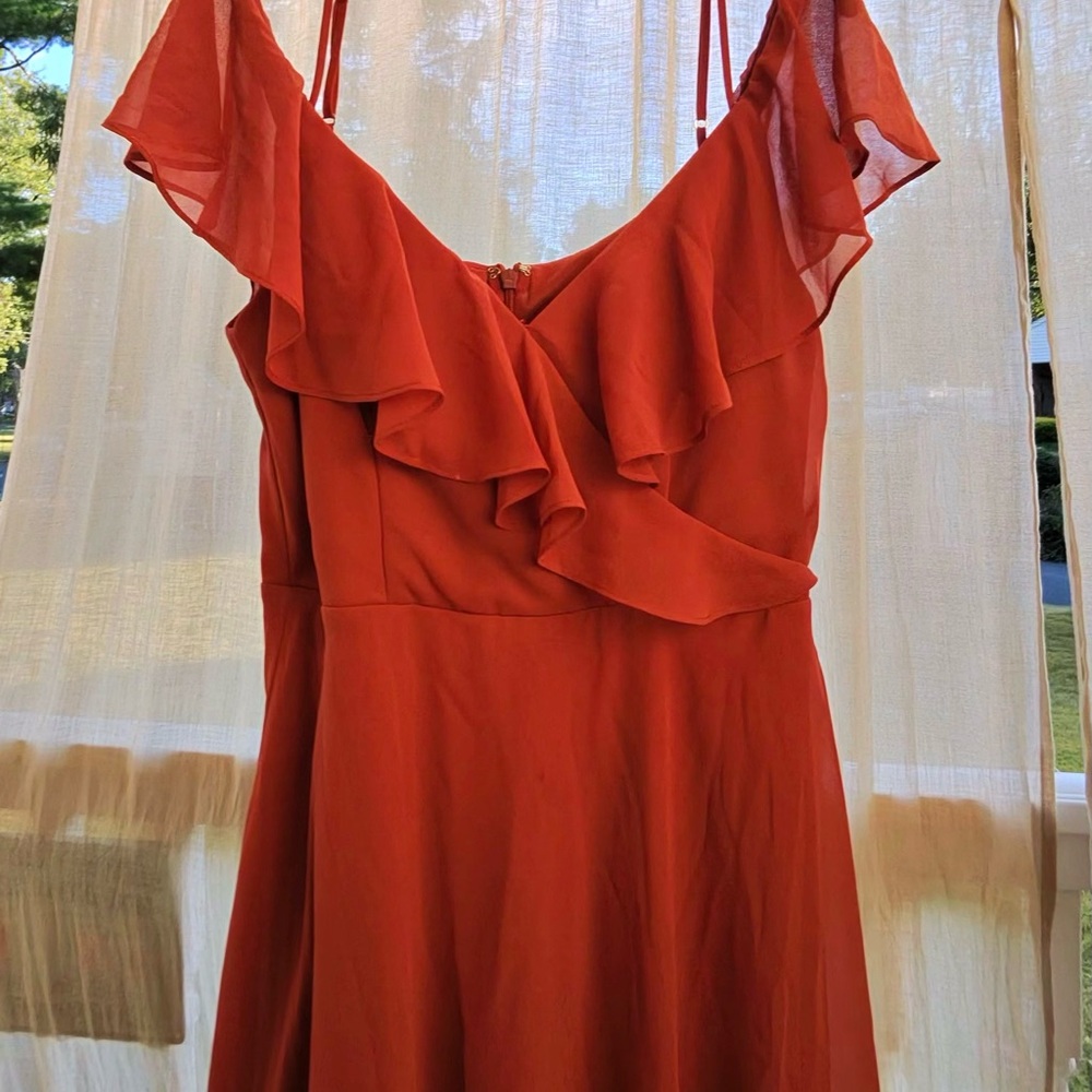 Elegant Rust Ruffle Dress